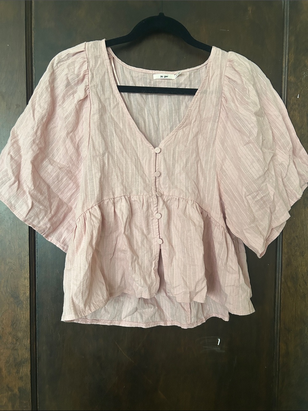 miami Blush Pink Peplum Button-Front Top